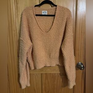 We The Free Textured V-Neck Sweater Orange Large
